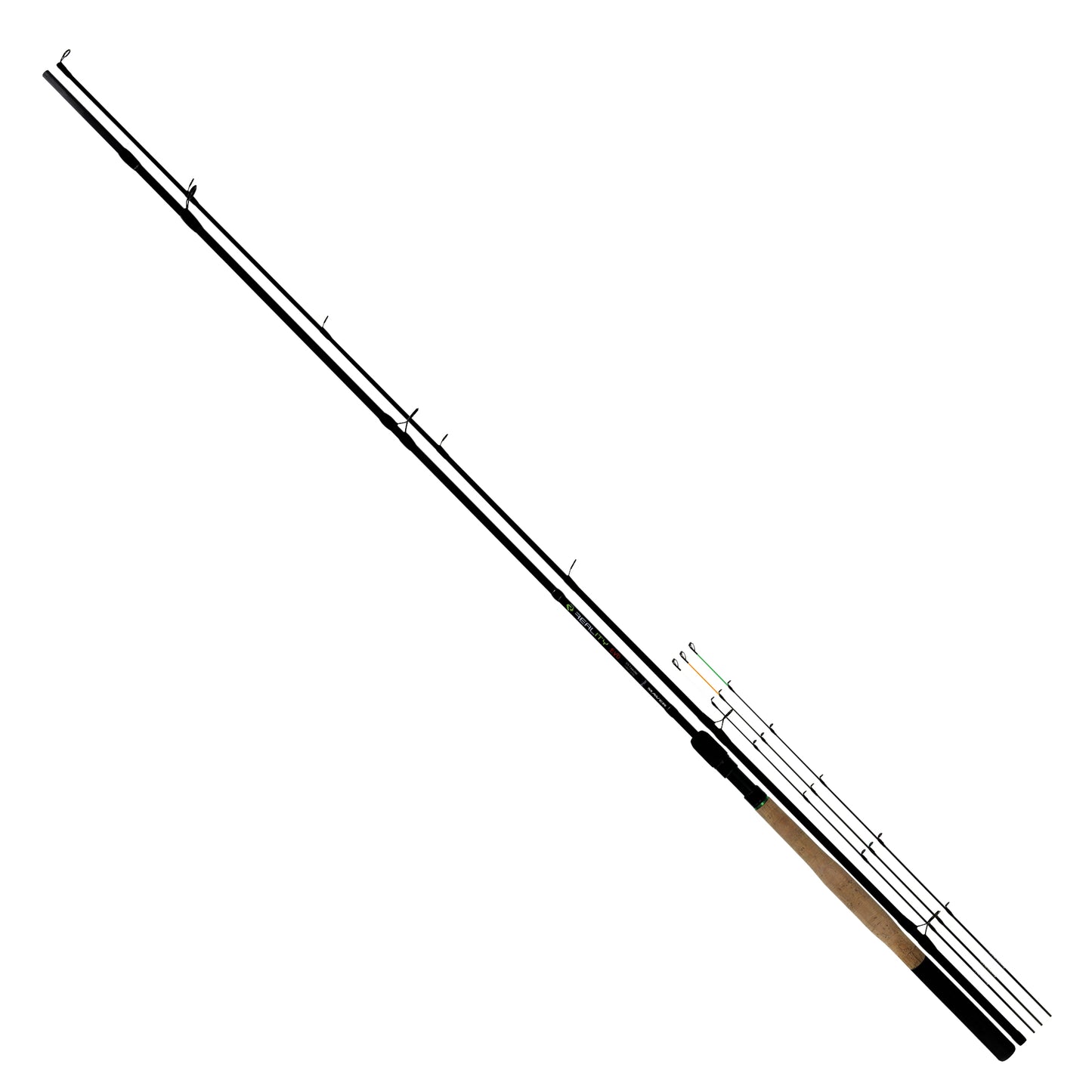 Фидер въдица MAVER Reality Evo - 2.74m/3.35m/3.65m, изображение на рибарска въдица с два сегмента и три върха.