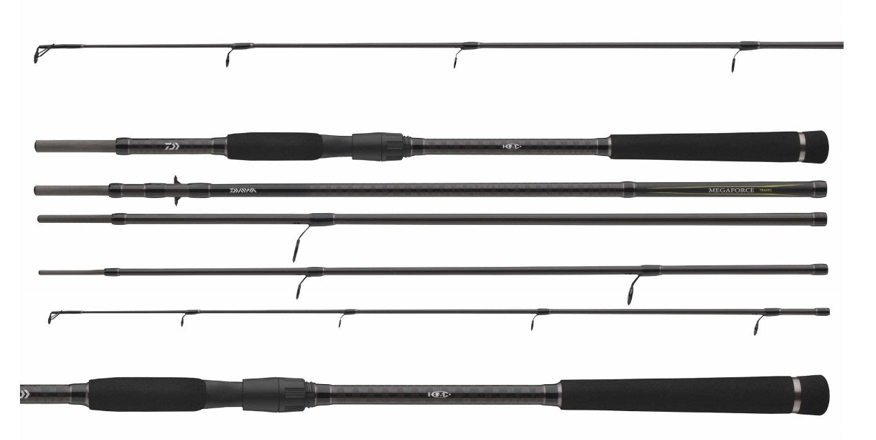 Спининг въдица DAIWA 23 MEGAFORCE TRAVEL SPIN - 3.00m/10-45gr - 5 секции, сглобена и разглобена.