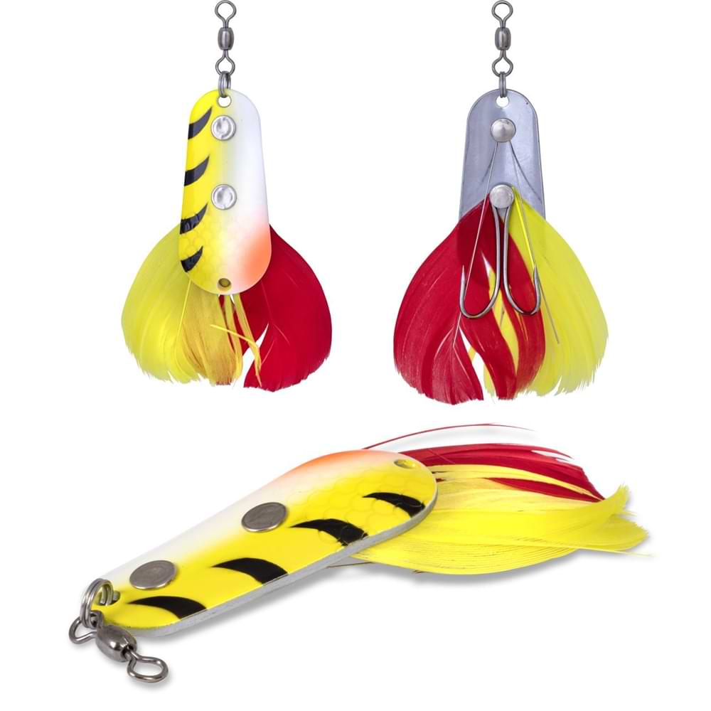 Клатушка ZEBCO Trophy Z-Weedless Ace - 5.2cm/22gr с червени и жълти пера, идеална за риболов на щука