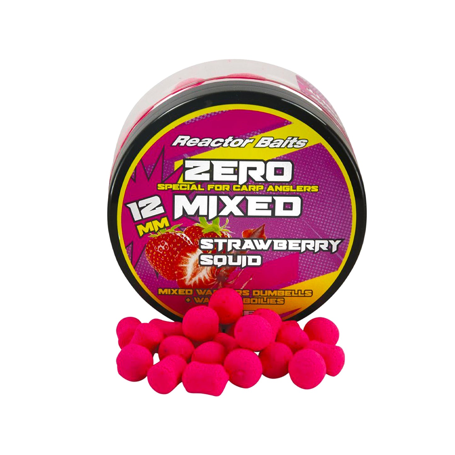 Топчета MAVER Zero Mixed - 12mm с вкус STRAWBERRY SQUID, идеални за риболов на шарани.