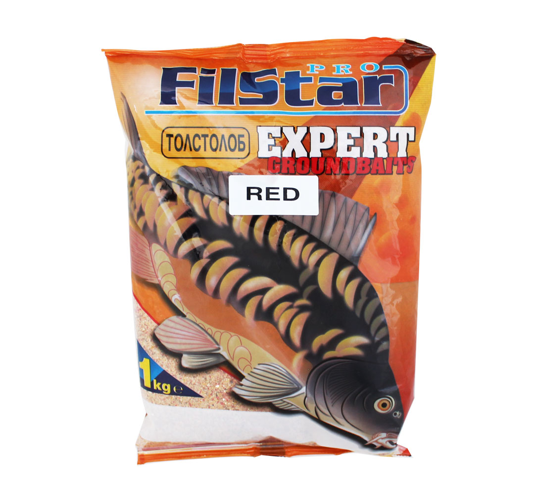 Захранка Filstar Експерт Толстолоб - 1kg, атрактивна червена захранка с плодов аромат за риболов.
