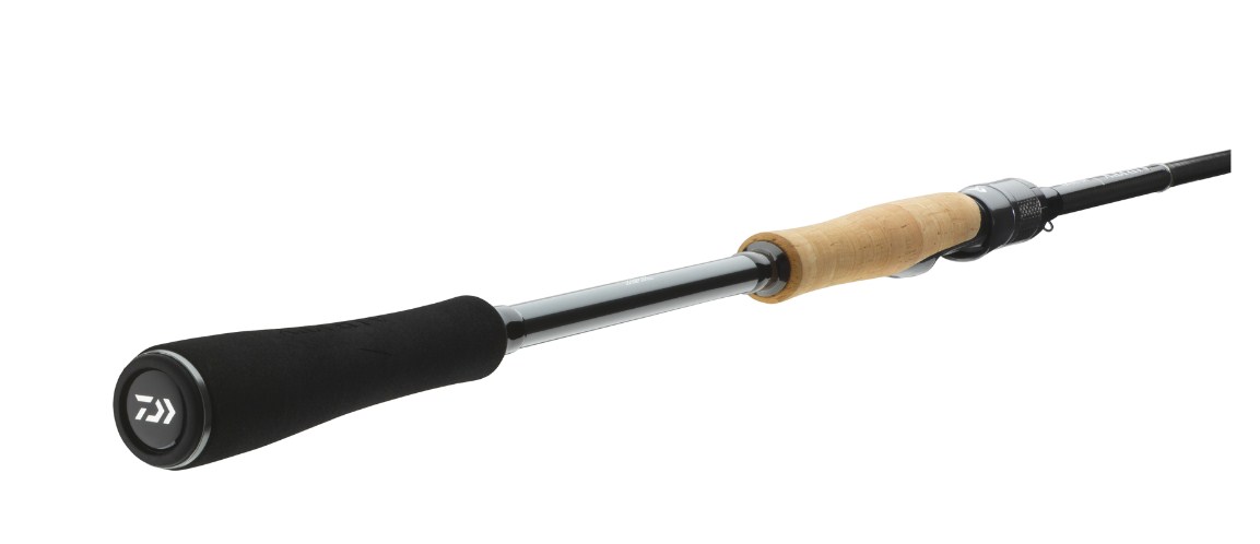 Спининг въдици DAIWA AIRITY HYBRID SPIN с черна и дървена дръжка, проектирана за оптимална производителност.