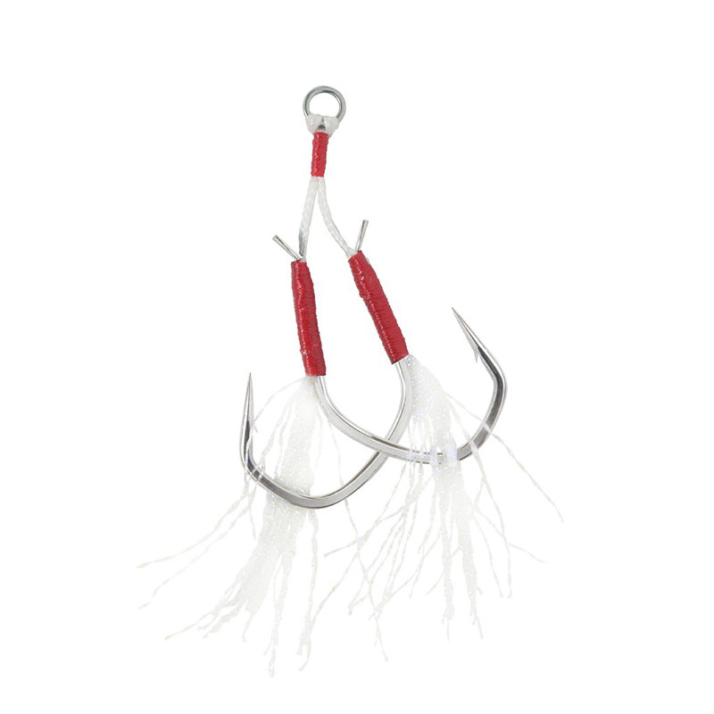 Assist куки VMC 7117 TI AH Light Jigging Assist Hook with red and white features for ice and jigging fishing.