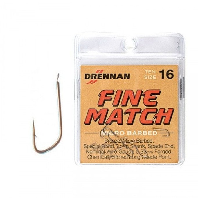 Куки DRENNAN Fine Match, всичко необходимо за риболов с химически заточен връх, 10 броя в опаковка.