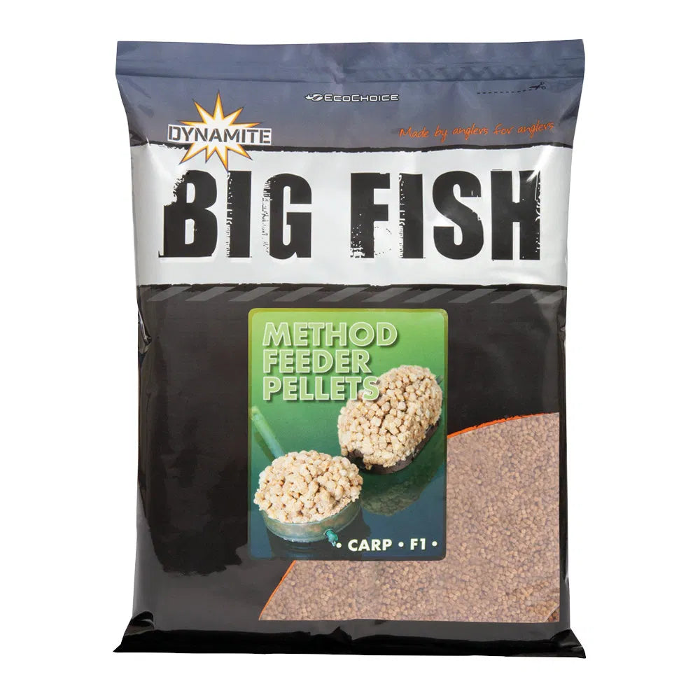Пелети Dynamite Baits Big Fish Method Feeder Pellets - 2mm / 1.8kg в опаковка с карп и F1.