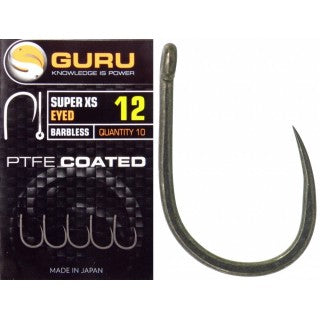 Куки без контра с ухо GURU Super XS Eyed Barbless в опаковка от 10 броя, PTFE покритие.