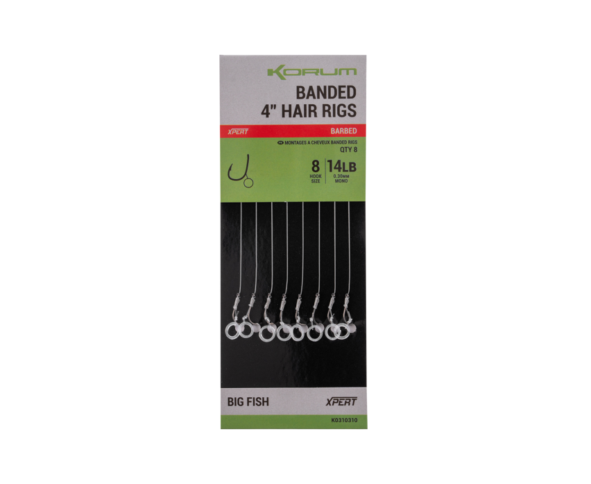 Вързани куки с контра на косъм KORUM BANDED HAIR RIGS BARBED (4 inch/10cm)