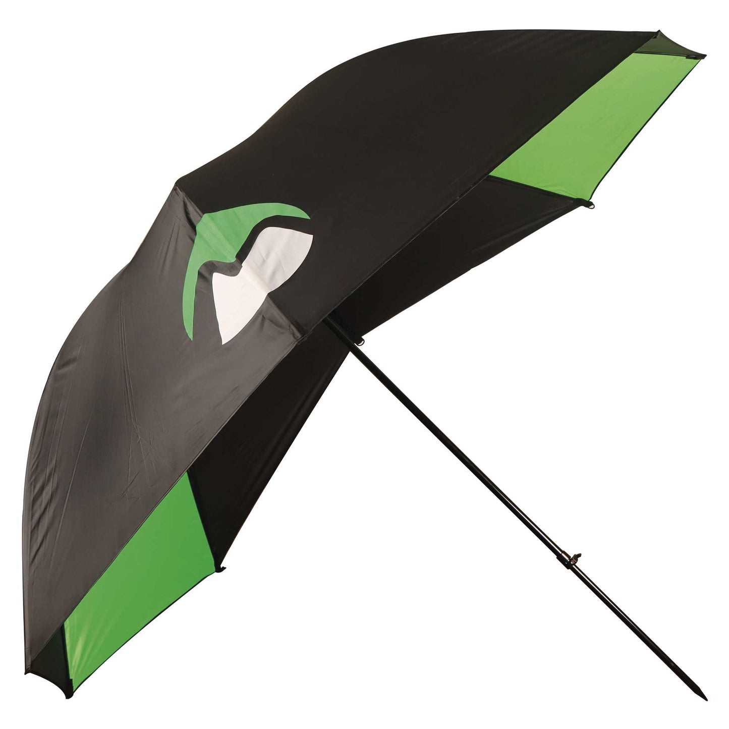 Чадър MAVER Super Brolly Flatback - 3 метра с черно-зелена конструкция и устойчив материал.