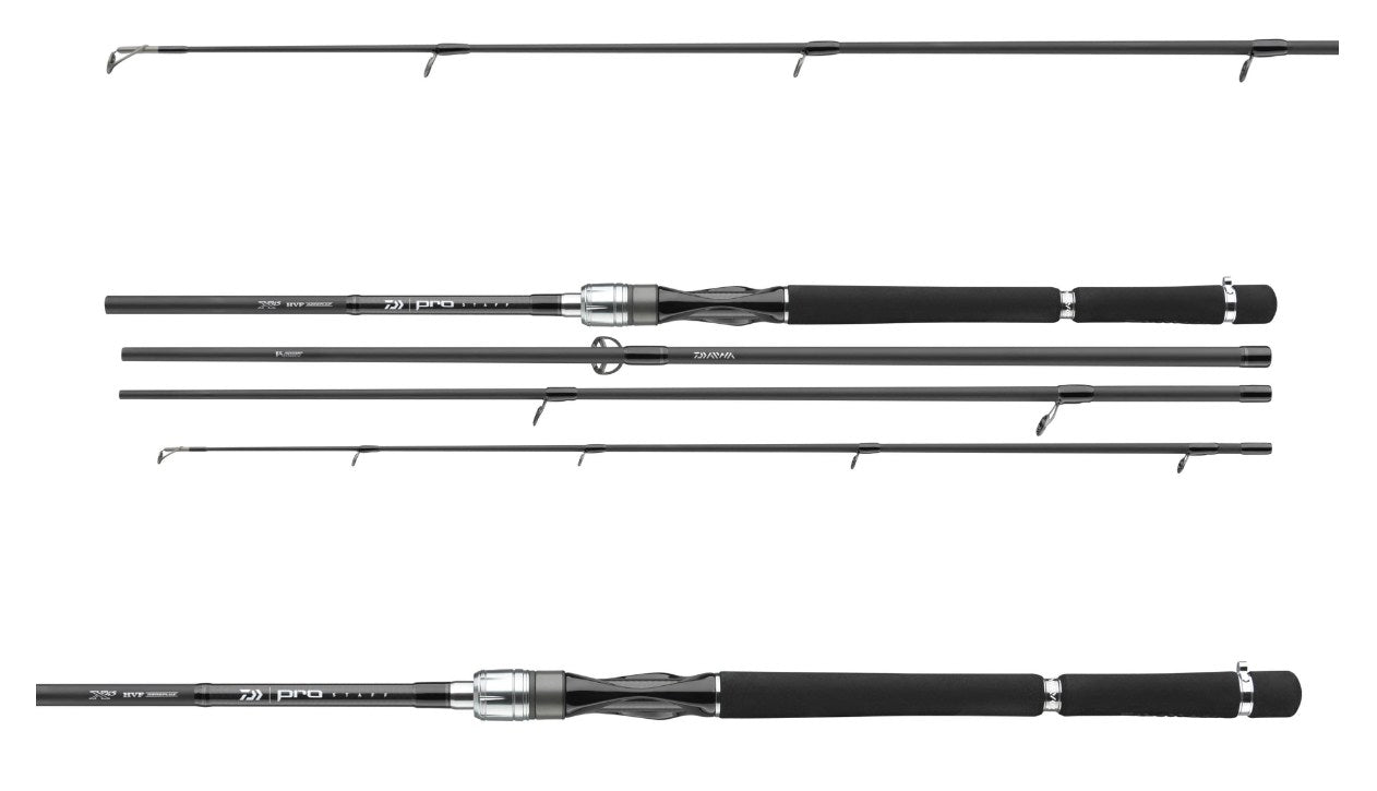 Спининг въдица DAIWA PRO STAFF YAK & BELLY TRAVEL - 2.25m/18-76gr (4 части) подредена на фона.
