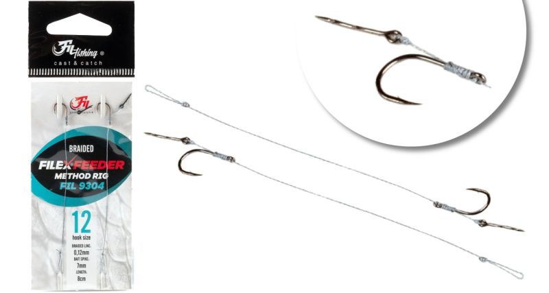 Вързани куки за метод фидер Fil Fishing METHOD RIG BRAID, комплект от 2 броя с остри куки и влакно.