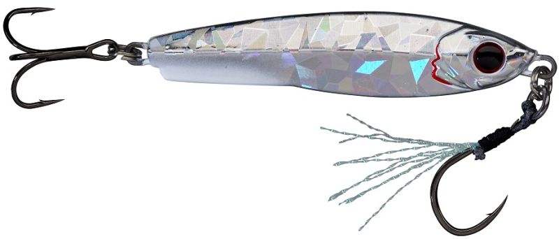 Микро джиг Gunki SPACE JIG - 7.5gr/5cm in White Holo color, featuring holographic finish and treble hooks.