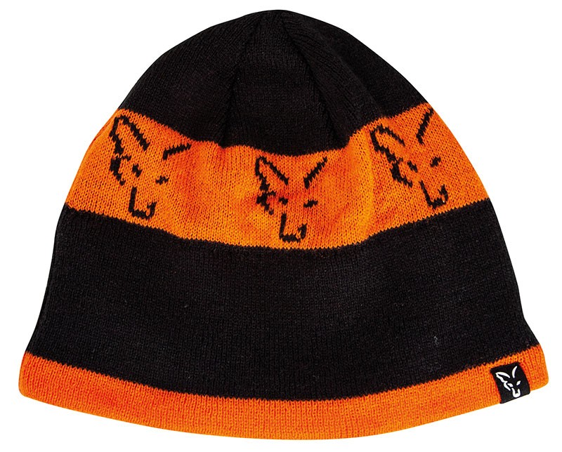 Зимна шапка - Fox Black & Orange Beanie с оранжеви и черни цветове и лого на лисица.