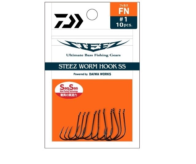 Куки - DAIWA STEEZ WORM HOOK SS FN, 10 броя, екстремно остри, с SaqSas покритие, оптимизиран ъгъл на отвора.