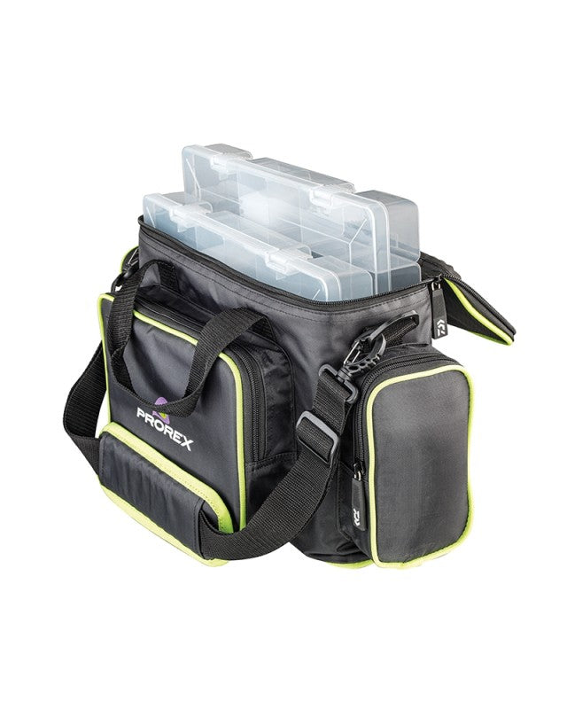 Чанта с кутии за примамки DAIWA PROREX TACKLE BOX BAG - M/L с две кутии и множество джобове за съхранение.