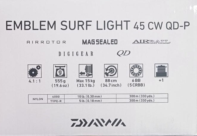 Макара DAIWA 23 EMBLEM SURF LIGHT 45 SCW QD-P спецификации и характеристики.
