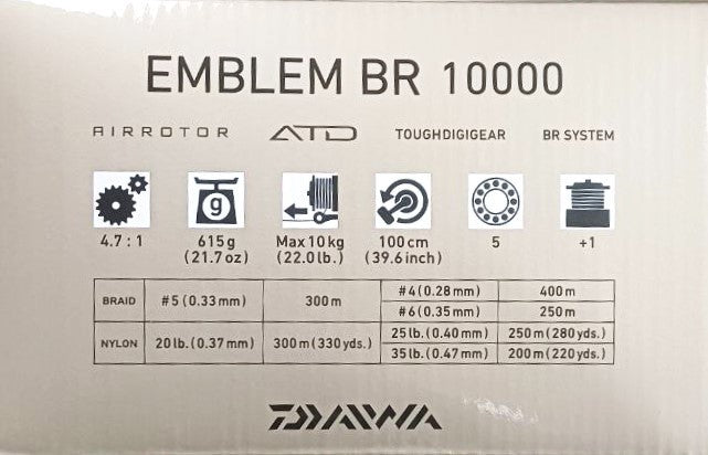 Байтрънър макара - DAIWA 22 EMBLEM BR 10000 спецификации и характеристики на продукта.