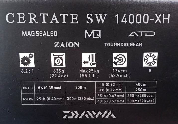 Макара за морски риболов - 21 DAIWA CERTATE SW (G) 14000 XH спецификации и характеристики