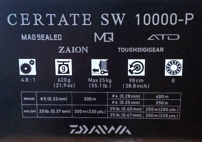 Макара за морски риболов - 21 DAIWA CERTATE SW (G) 10000 P технически характеристики и спецификации.