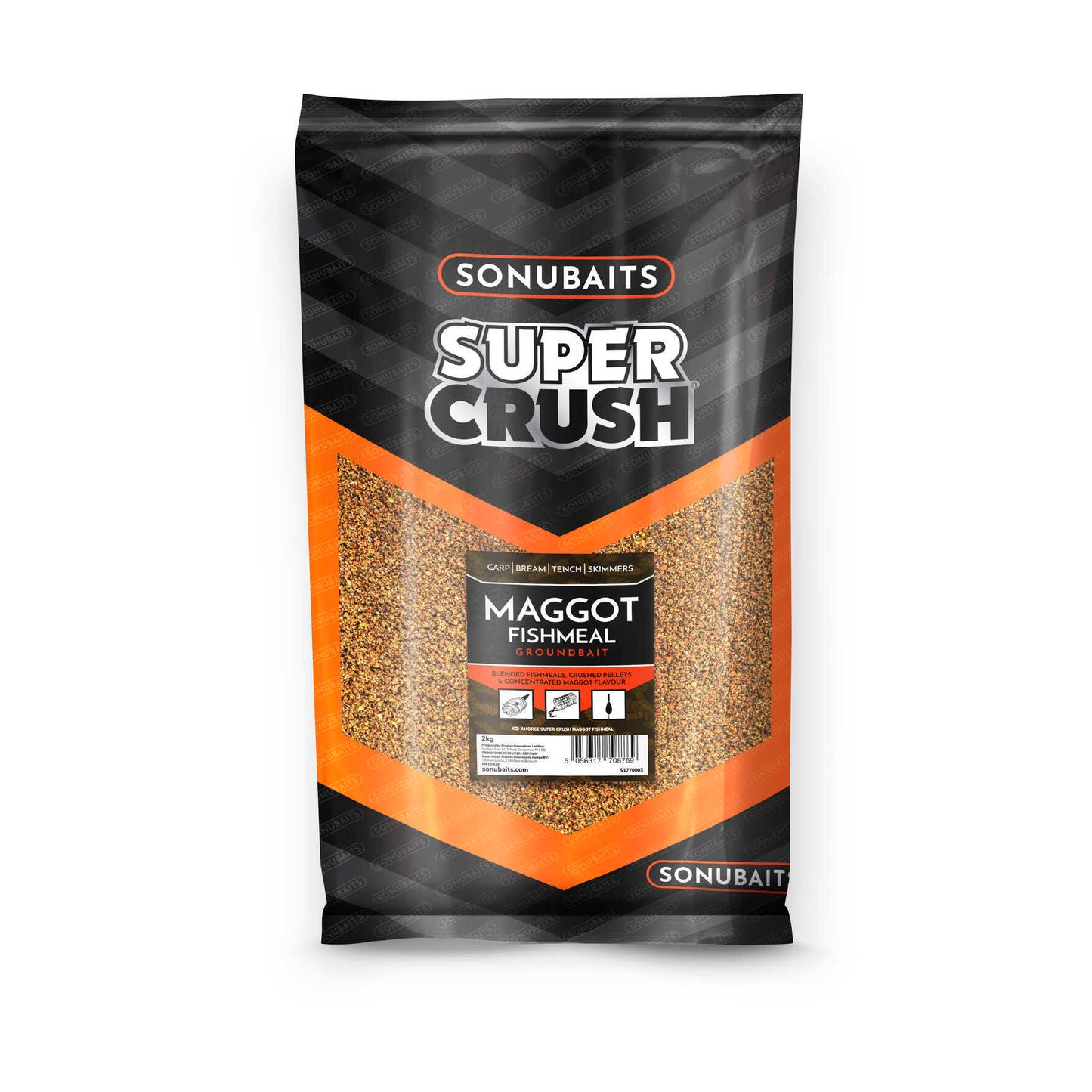 Захранка SONUBAITS MAGGOT FISHMEAL 2KG опаковка с гранулирана рибна захранка.