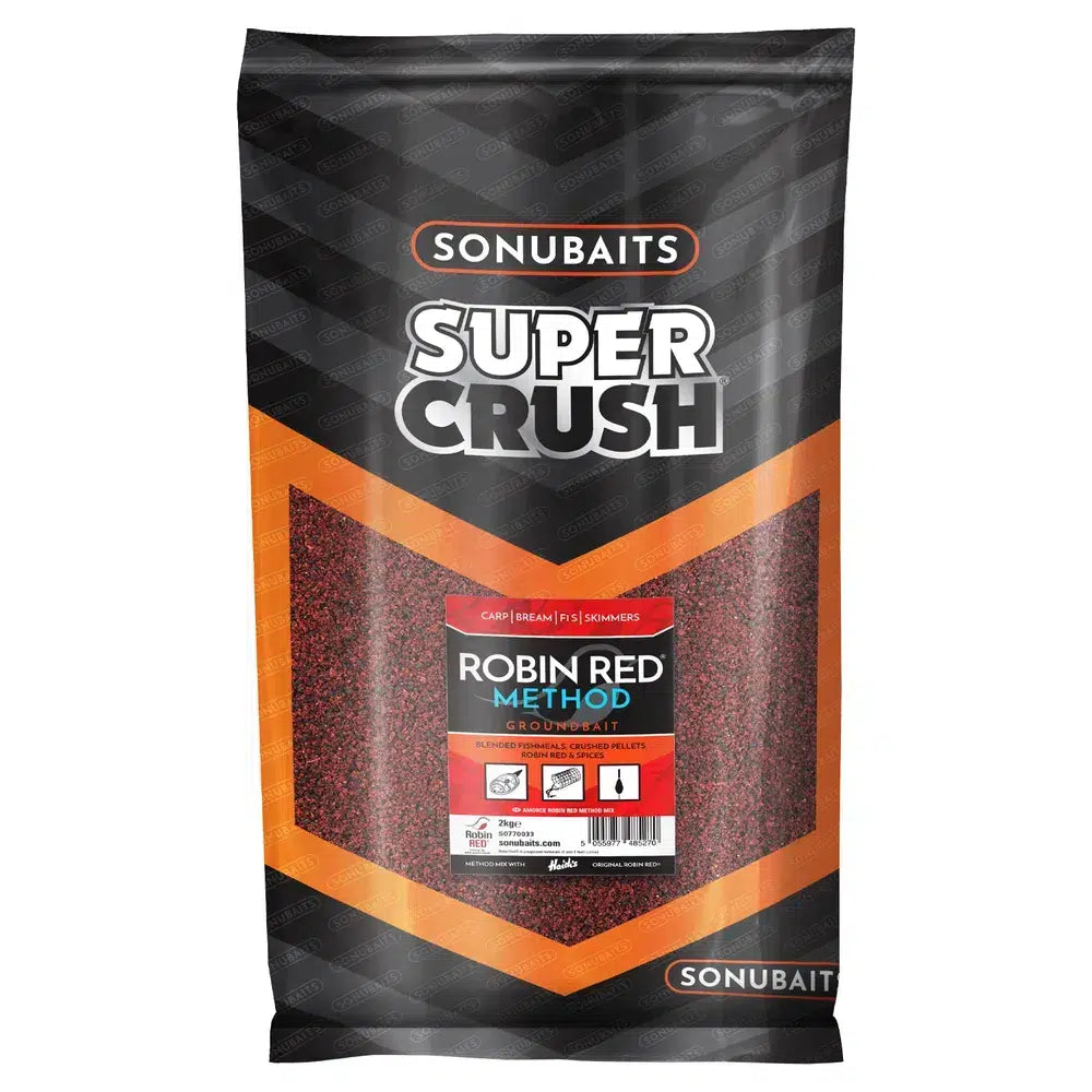 Захранка SONUBAITS Robin Red Method Mix - 2кг в опаковка Super Crush, идеална за риболов.