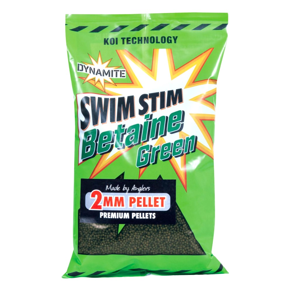 Пелети Dynamite Baits Swim Stim Betain Green Pellets - 900g, 2mm Premium Pellets in natural color for effective fishing.