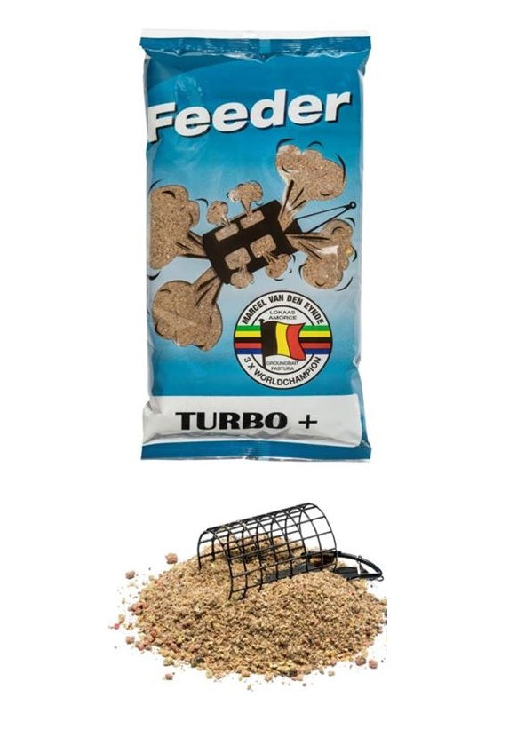 Захранка Van Den Eynde FEEDER TURBO+ – 1kg, подходяща за риболов на червеноперка и платика.