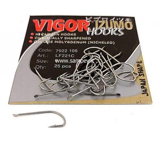 Куки LINEAEFFE Vigor Izumo LF 221 No 14 - 25 бр в пакет, с къса извивка и химически заточено острие.