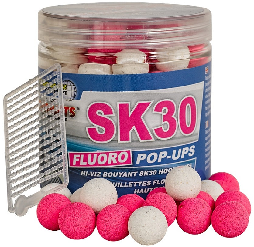 Плуващи топчета STARBAITS POP-UP FLUO SK30 14mm / 80gr. в контейнер с хавлии и блистер стопери