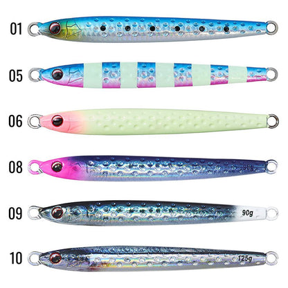 Джиг DAIWA SHORE SPARTAN DARTIN JIG - 14cm/90gr in various colors and weights, showcasing effective fishing lures.