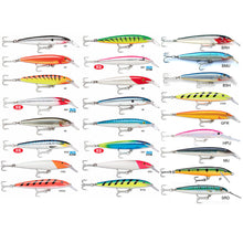 Воблер RAPALA FLOATING MAGNUM® - 11cm/15gr assortment showcasing various color patterns and fishing applications.