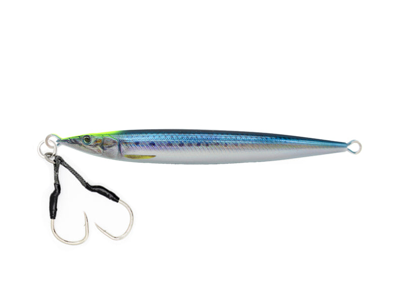 Пилкер Little Jack Metal Adict - Type 05 - 8.8cm/30gr с черными двойными крючками и серебристым оттенком.