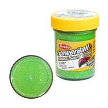 Паста Berkley Power Bait - Liver в ярко зелено с брокат, ефективна за улов на пъстърви, 50гр опаковка.