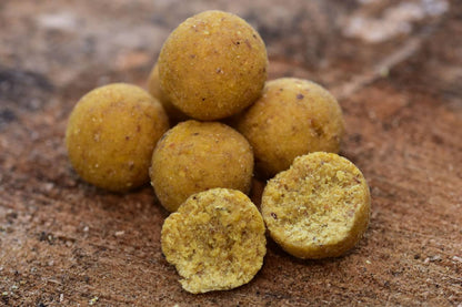 Топчета Dynamite Baits Big Fish Sweet Tiger & Corn Boilies - 1kg, круглые рыболовные приманки на природе.