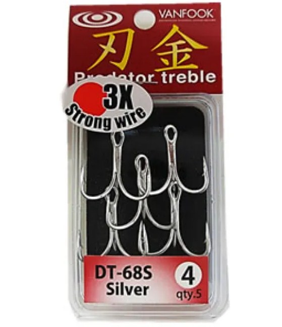Тройни куки VANFOOK TREBLE DT - 68S в опаковка, неръждаеми и здрави, 3X силна жица.