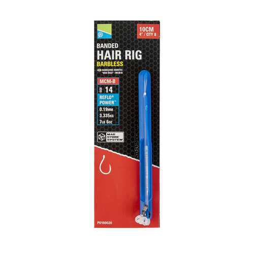 Вързани куки за метод фидер PRESTON MCM-BARBLESS BANDED HAIR RIG 10cm / 8 бр в опаковка, опаковани в Mag Store System.