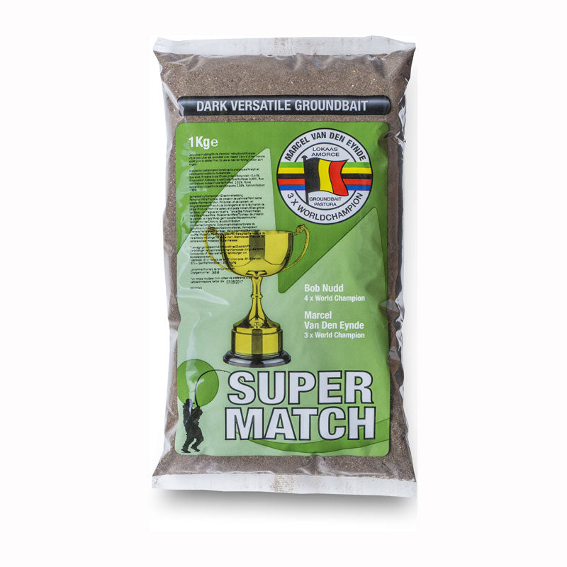 Захранка Van Den Eynde SUPER MATCH - 1kg в опаковка с информация за шампиони и комбинации.