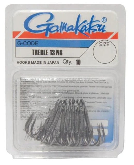 Тройни куки Gamakatsu 13NS - BLACK (10 броя в кутия) опаковка с висока устойчивост и дълъг живот.