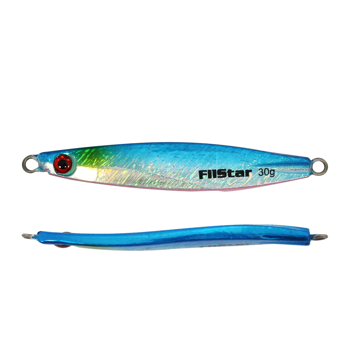 Пилкер FilStar 188 - 30gr/7cm в син цвят с холограмни детайли и UV покритие, идеален за риболов.