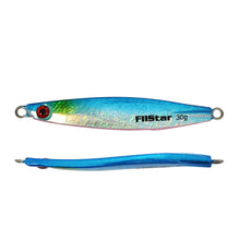 Пилкер FilStar 188 - 30gr/7cm в син цвят с холограмни детайли и UV покритие, идеален за риболов.