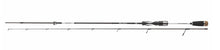 Спининг въдица DAIWA 23 SILVER CREEK UL FAST SPOON 2.10m/1-6gr на фон с бланка и водачи за риболов.