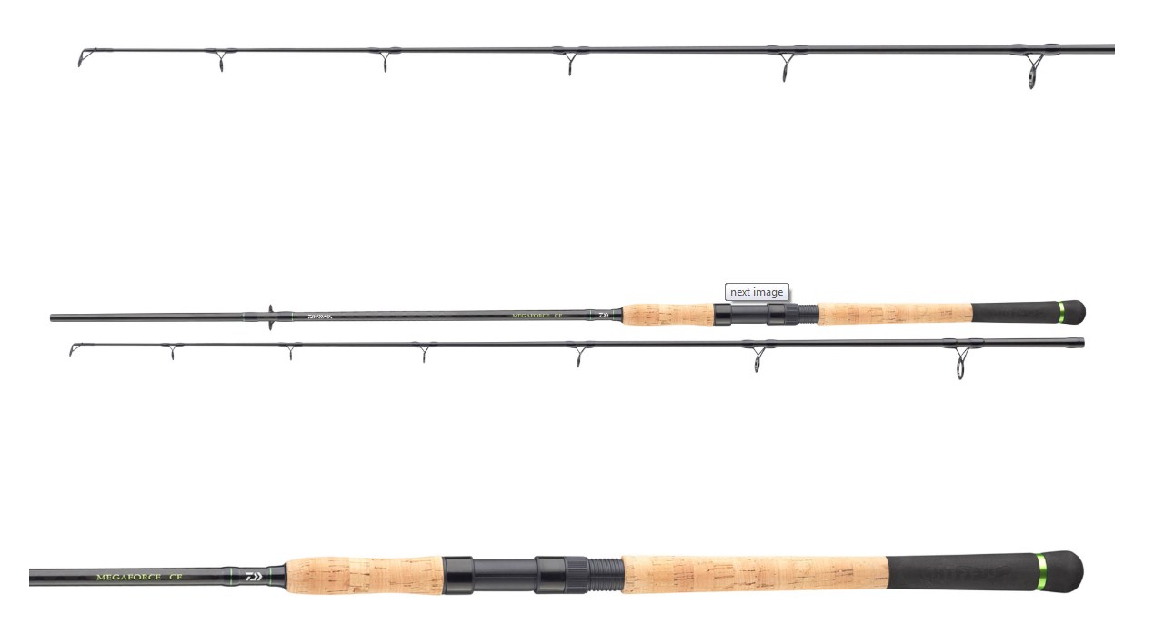 Спининг въдица DAIWA 25 MEGAFORCE CATFISH SPIN 2.40/2.70m - 180gr на фона на хлъзгава повърхност.