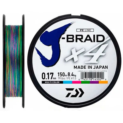 Плетено влакно Daiwa J-BRAID X4 MULTICOLOR - 150м, 0.17mm, 150m, PE line, made in Japan