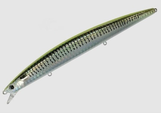 Воблер SMITH HALUCA 165S - 16.5cm / 33.0gr - Sinking в зелено-сребрист цвят с реалистичен дизайн.