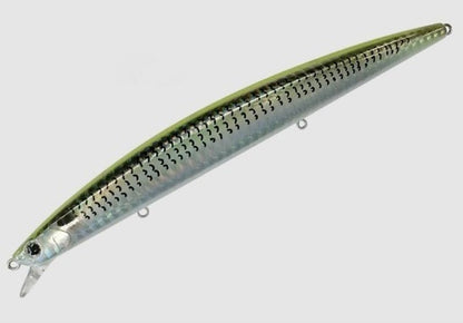 Воблер SMITH HALUCA 165S - 16.5cm / 33.0gr - Sinking в зелено-сребрист цвят с реалистичен дизайн.