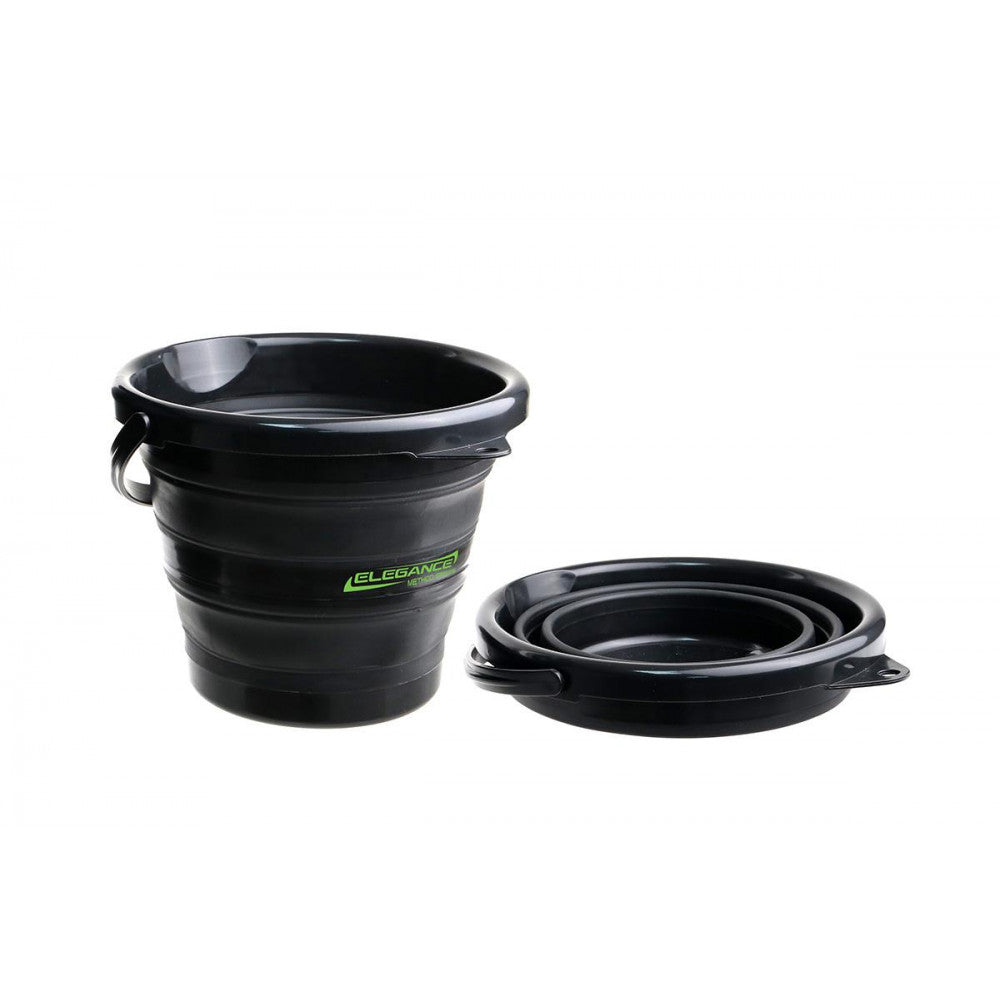 Сгъваема кофа EVA FORMAX EM FOLDING BUCKET 5L/10L, черна гъвкава кофа, идеална за риболов и транспорт.