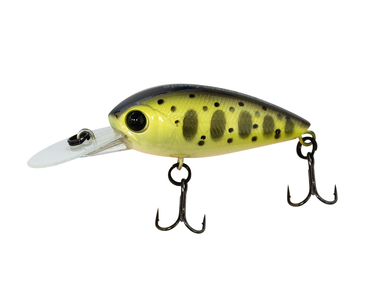 Воблер Sea Buzz Sparky Crank F-MR 4cm/3.3gr с жълто-зелена окраска и две тройни куки, подходящ за спининг риболов.