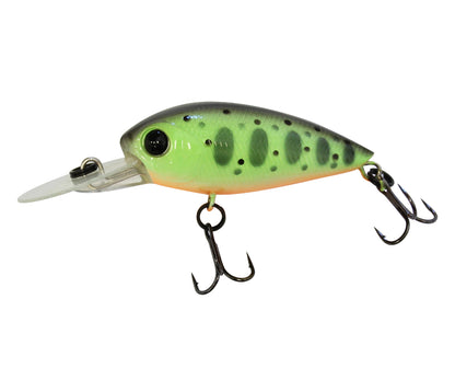 Воблер Sea Buzz Sparky Crank F-MR 4cm/3.3gr в зелено с черни точки и две тройни куки на бяло фоново