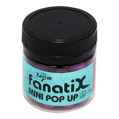 Плуващи топчета Carp Zoom Fanati-X Mini Pop-Up - 10mm/25g в опаковка с черен капак и розови топчета.
