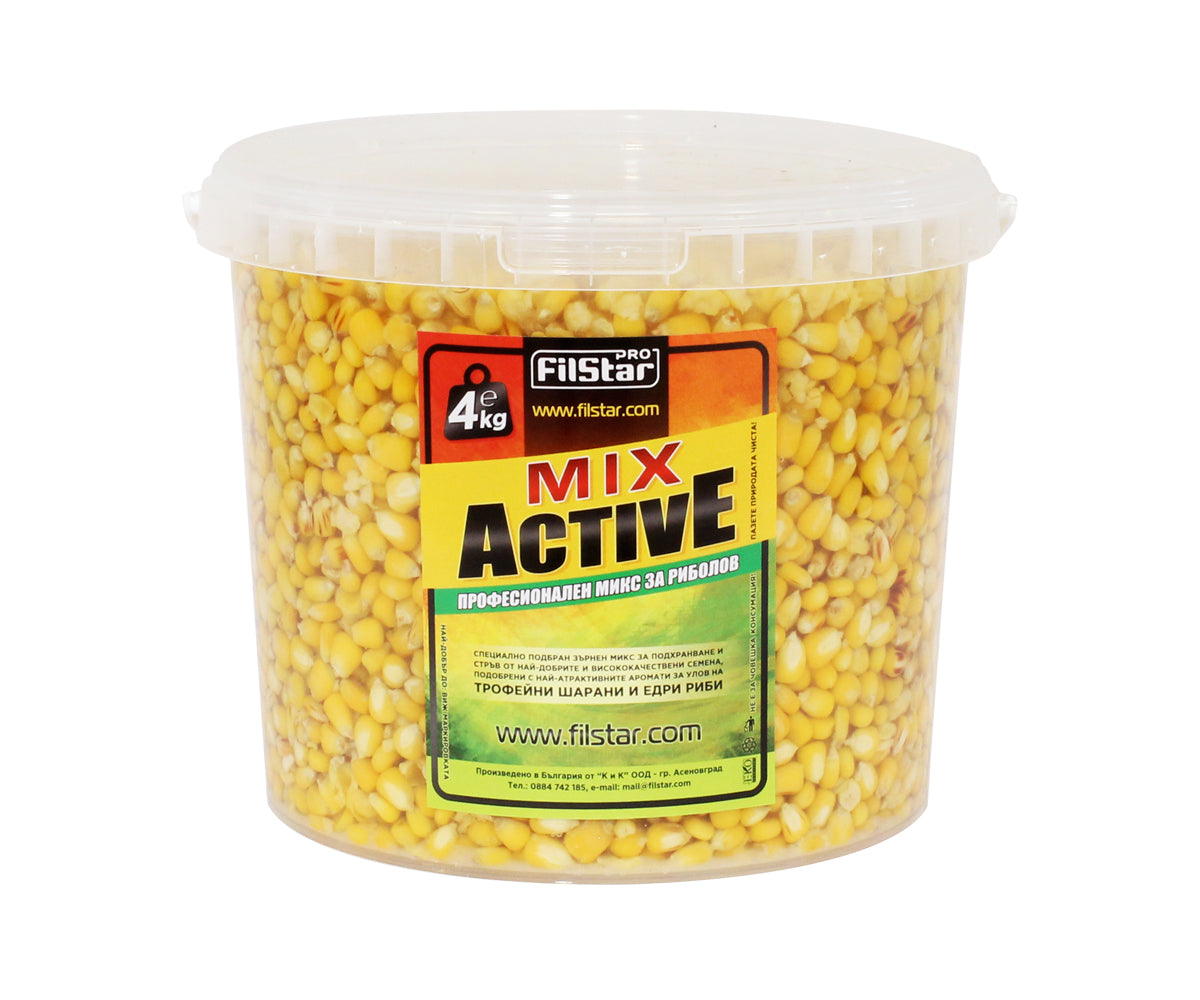 Царевица в кофа FILSTAR ACTIVE MIX различни аромати - 4kg, удобна за риболов на шарани и едри риби.