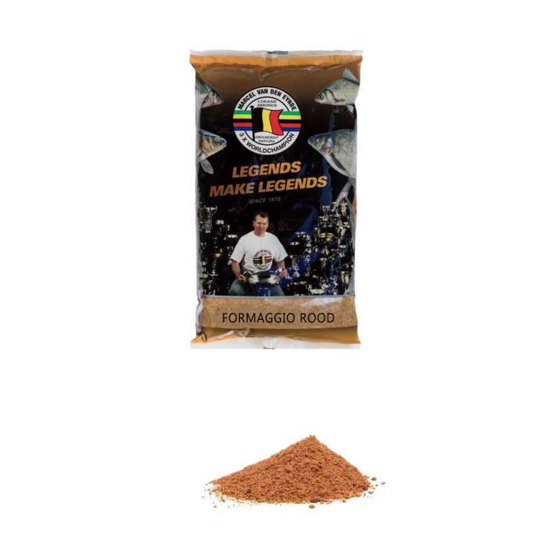 Захранка Van Den Eynde FORMAGGIO RED - 1kg, пакет и съдържание с фин прах за риболов на речна риба.